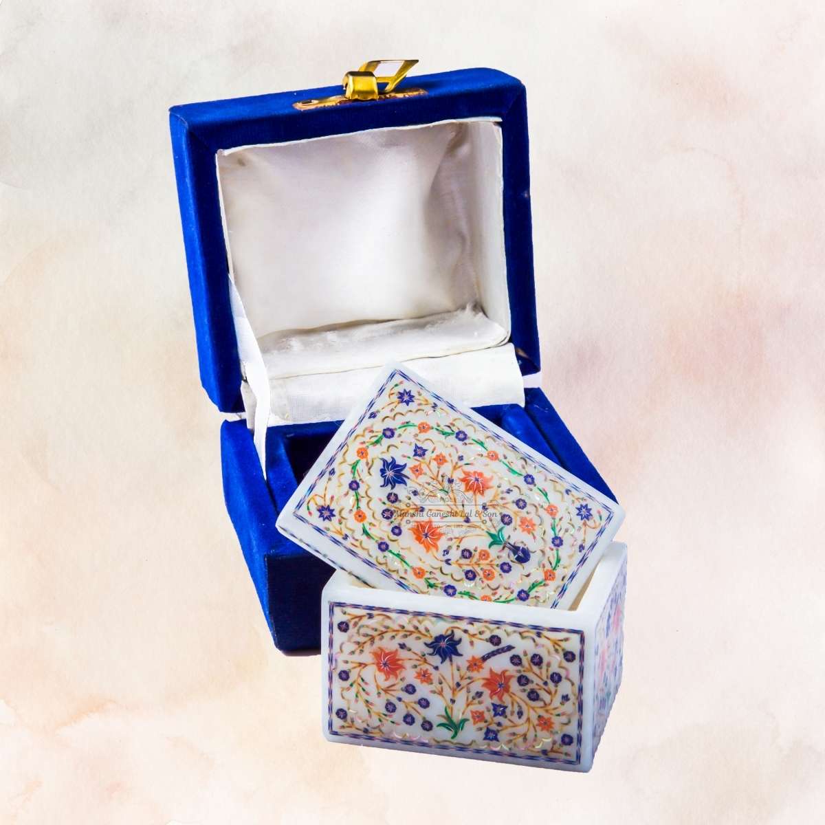Flower Designed Marble Jewellery Box